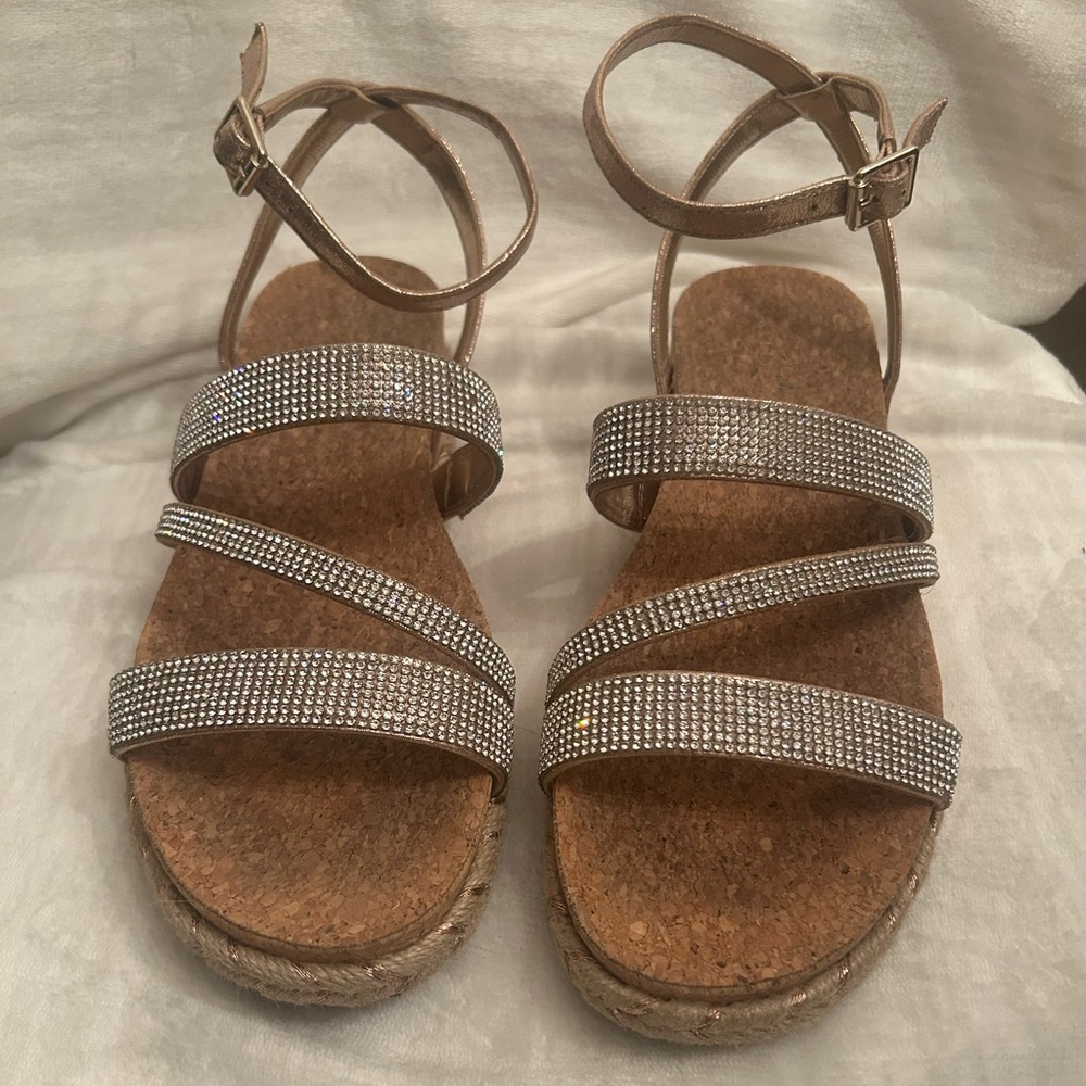 Kelly and Katie dusty rose shimmer bling rhinestone ankle strap sandals